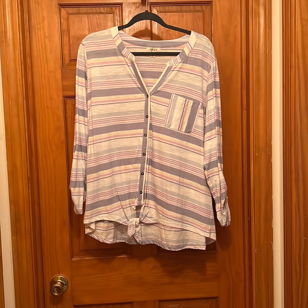 NWT Style & Co. Plus Women’s 2X Purple Striped 3/4 sleeve